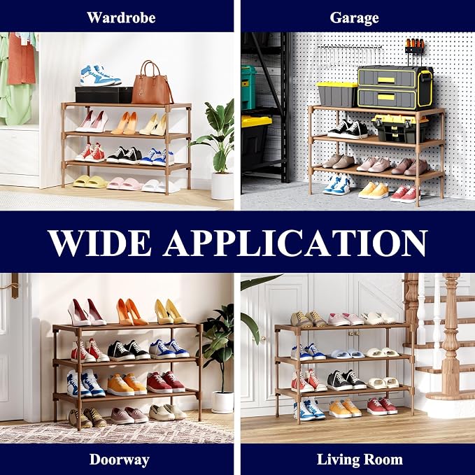 Kitsure Shoe Rack - Non-Woven Shoe Rack Shelf, Shoe Organizer for Closet, Entryway, Garage & Corridor, Stackable Shoe Shelves, 27.5" Wide - 3 Tier, Brown - Image 7
