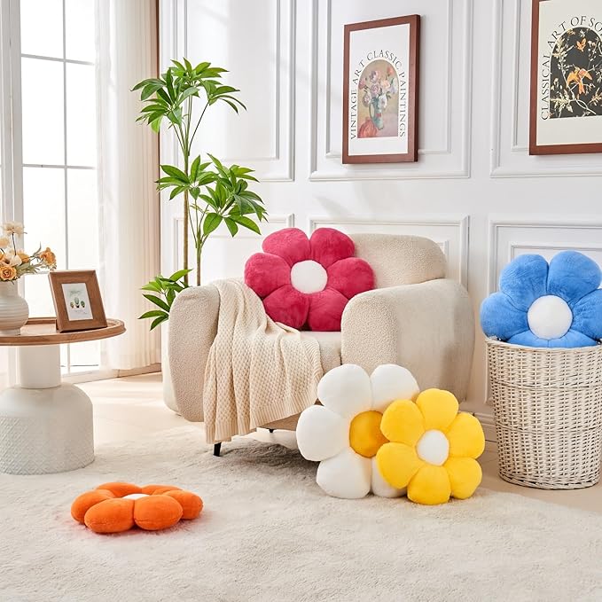 Green Flower Pillow, 23.62In Floor Pillow Cushion, Cute Flower Shaped Throw Pillow, Home Decorative Pillows for Sofa, Couch, Bed