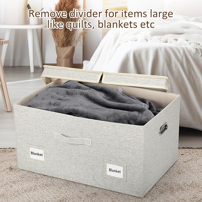Graciadeco 75 Quarts Extra Large Decorative Storage Bins with Lids, 3 Packs Beige Collapsible Storage Bins with Lids, Stackable Storage Bins Decorative Box Storage With Lid Extra Large - Image 7
