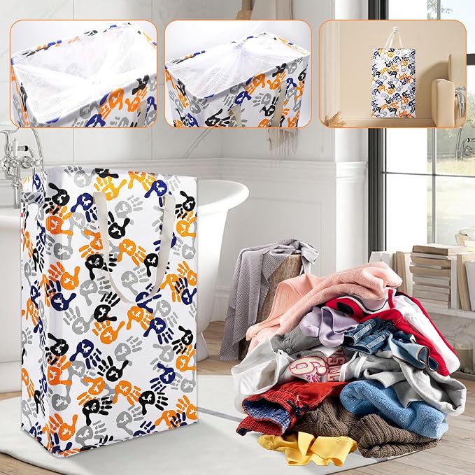 Odonata Slim Laundry Hamper Handles Collapsible Laundry Basket Thin Dirty Clothes Basket Narrow Laundry Bag Foldable Dirty Hamper 48L (Palm) - Image 7