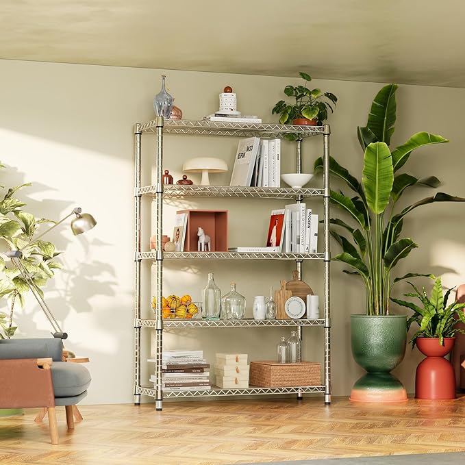 IZEUK 1750LBS Garage Shelving Wide Storage Shelves 5 Tier Metal Shelves Heavy Duty Adjustable Utility Shelf Rack (Chrome, 5 Tier, 15.7" D x 45.3" W x 70.9" H) - Image 7