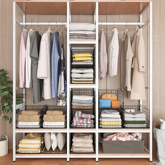 Jakyitvi Stackable Closet Organizers and Storage Bins 4 Pack, Sturdy Metal Clothes Storage Container for Clothes Pants Sweaters, Black Folded Drawer Shelf Organizer for Closet Wardrobe - Image 9