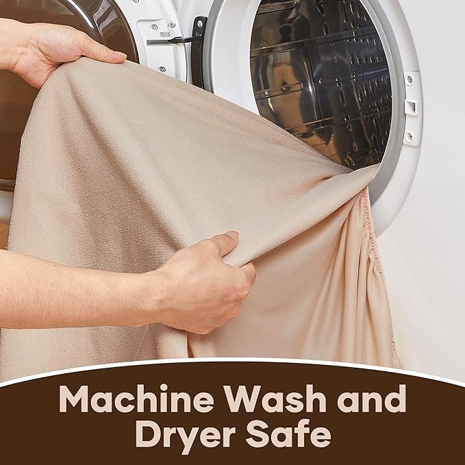 OhGeni 100% Waterproof Mattress Protector, Queen Size Brown, Fitted Sheet with Deep Pockets, 6''-18'', Premium Noiseless Breathable Soft Material, Mattresses Cover for Bed