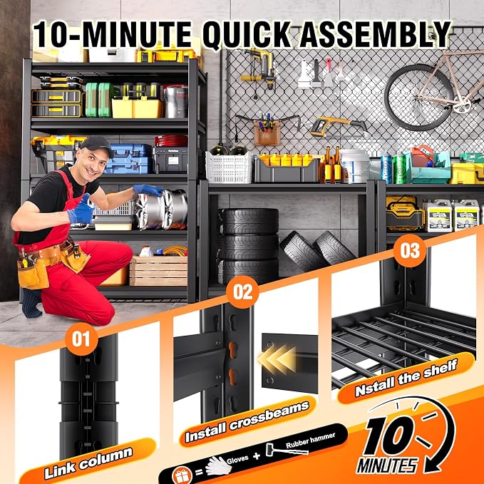 59" W Storage Shelves,5 Tier Adjustable Heavy Duty Storage Shelves,Quick Assembly Standing Garage Storage,Utility Metal Wire Shelving Unit for Warehouse,Basement,Shop,59" W X 19.7" D X 72" H - Image 7