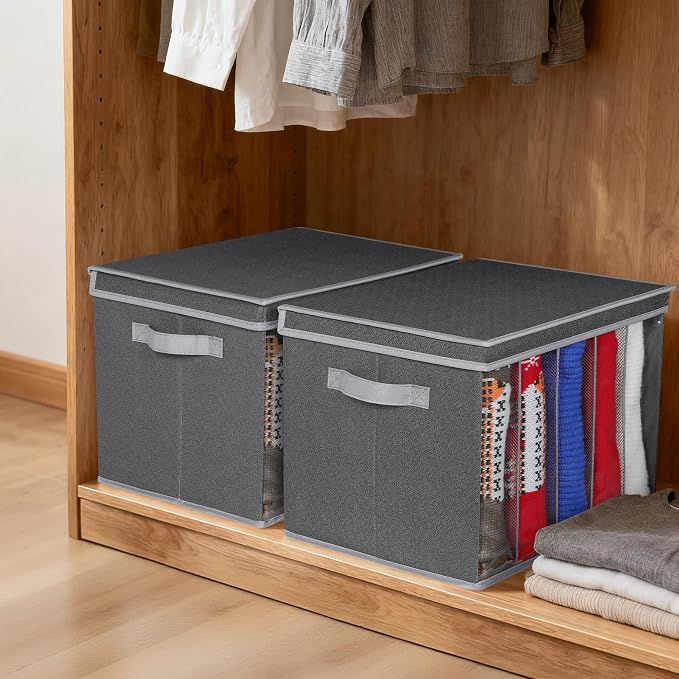 Zilink Upgraded Sweater Organizer for Shelf with Lids and Support Boards Clothes Organizer for Closet with 5 Grids Divider Sweater Storage Bins for Sweaters, Jeans, Pants, Black Pattern, 3 Pack - Image 6