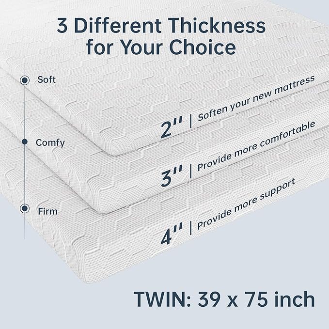 Twin Memory Foam Mattress Topper Ventilated Soft with Removable Cove (2 Inch White, Twin)