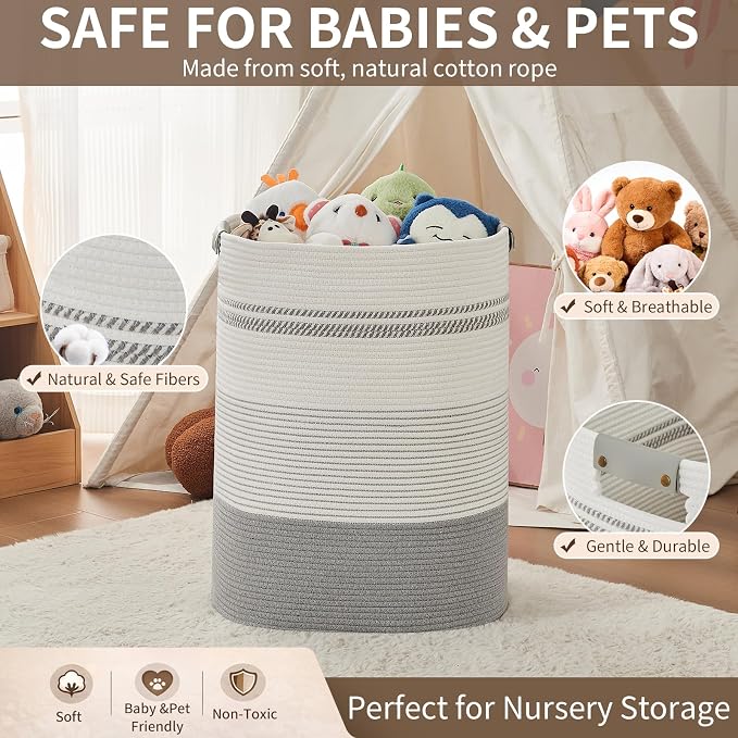 AINUOQI Laundry Basket with Handles - Blanket Basket & Hampers for Bedroom Aesthetic, Laundry Hamper & Blanket Storage for Living Room, Clothes Hamper, Tall, Large 17" x 14" x 22”, Grey - Image 8