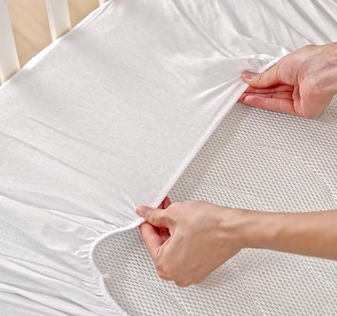Deluxe Organic Crib Mattress Protector Pad – Waterproof & Breathable Organic Cotton Cover for Baby & Toddler Beds – Premium 280 GSM Knitted Jacquard, Soft Jersey Skirt