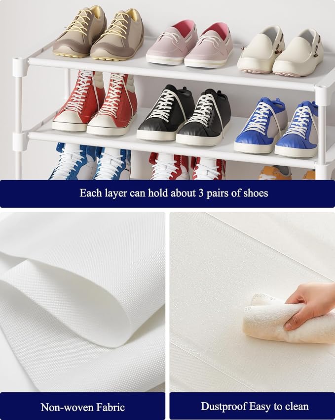 Kitsure Shoe Rack - Non-Woven Shoe Rack Shelf, Shoe Organizer for Closet, Entryway, Garage & Corridor, Stackable Shoe Shelves, 27.5" Wide - 3 Tier, White - Image 5