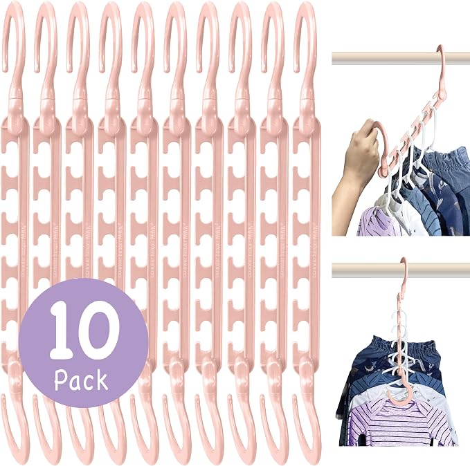 Wonder Hanger Max 10-Pack Space Saving Hangers, Reinforced Hooks Swivels 360°, Cascading Hanger, Teens, College Dorms, Kids & Closet Organizer, Assembled – Pastel Pink - Image 6