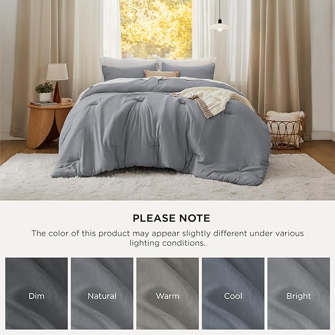 Bedsure Oversized King Comforter Set, Grey Soft Prewashed Bedding for All Seasons, 3 Pieces GentleSoft™ Bed Set, 1 Lightweight Comforter (120"x98") and 2 Pillowcases (20"x36")