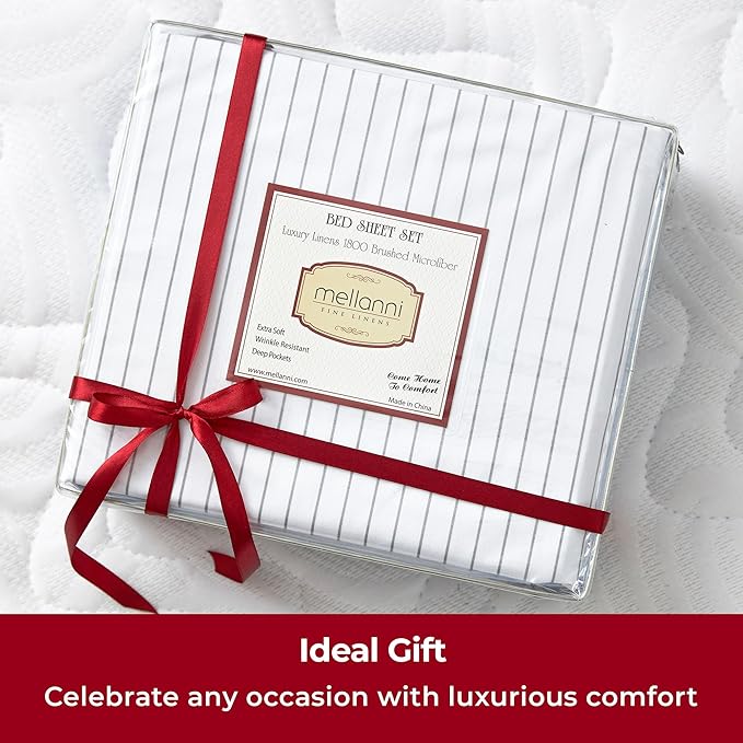 Mellanni Twin Sheets Set - 3 PC Iconic Collection Bedding - Hotel Luxury, Extra Soft, Cooling Bed Sheets - Wrinkle, Fade, Stain Resistant (Twin, Pinstripe Gray)