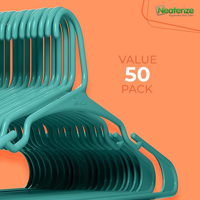 NEATERIZE Clothes Hangers Plastic 50 Pack for Adults - Plastic Hangers, The Perfect Coat Hanger and Space Saving Clothes Hangers for Closet, Percheros Ganchos para Colgar Ropa Hangars - Hangers - Image 7