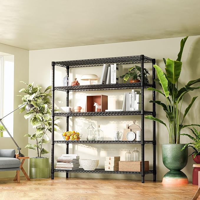 IZEUK 5-Tier Adjustable Heavy Duty Metal Storage Shelving Unit, Wide Utility Rack Organizer for Garage, Basement, Kitchen, Office, Warehouse (Black, 17.7" D x 59.1" W x 70.9" H) - Image 7