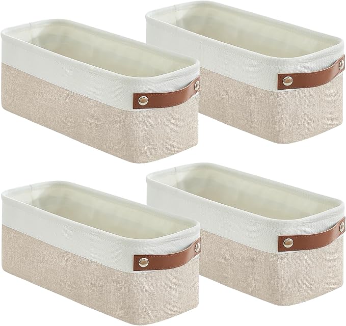 Bagnizer Small Fabric Storage Baskets, 15x6x5 inch Narrow Storage Bins 4-Pack Long Storage Basket for Organizing with Handles, Decorative Basket for Closets, Shelves, Toilet Paper, Beige - Image 9