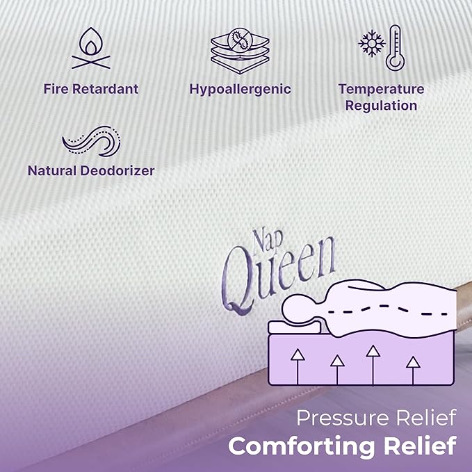 NapQueen 12 Inch Queen Size Mattress, Bamboo Charcoal Memory Foam Mattress, Bed in a Box,White