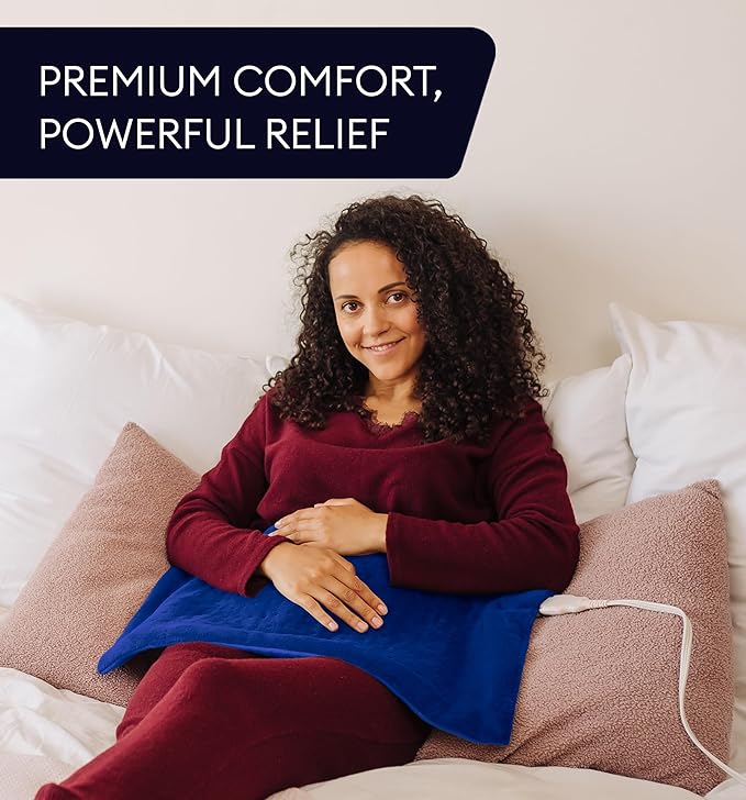 GENIANI Electric Heating Pad for Back Pain & Cramps Relief, Electric Throw, Auto Shut Off, Machine Washable, Moist Heat Pad for Neck & Shoulder, 12x24 Space Blue