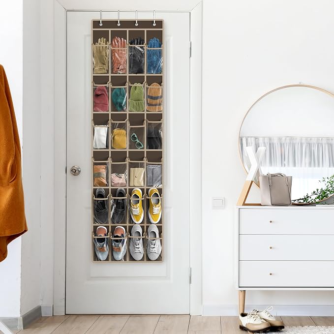 Simple Houseware 24 Pockets - Crystal Clear Over The Door Hanging Shoe Organizer, Brown (64'' x 19'') - Image 8