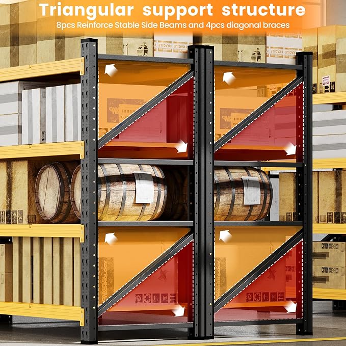 71”W Garage Shelving Units, 5000LBS Storage Shelves Heavy Duty, 24" Deep Metal Shelving Rack, 4 Tier Large Tall Industrial Shelving , Adjustable Standing Shelf for Warehouse / Shop 71"W x 24"D x 70"H - Image 9