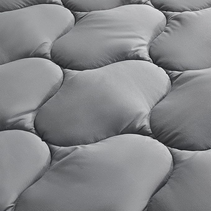 SLEEP ZONE Cooling Mattress Topper California King, Fit Up to 21 Inch, Soft Breathable Mattress Pad Cover, Luxury Quilted (Grey, California King)