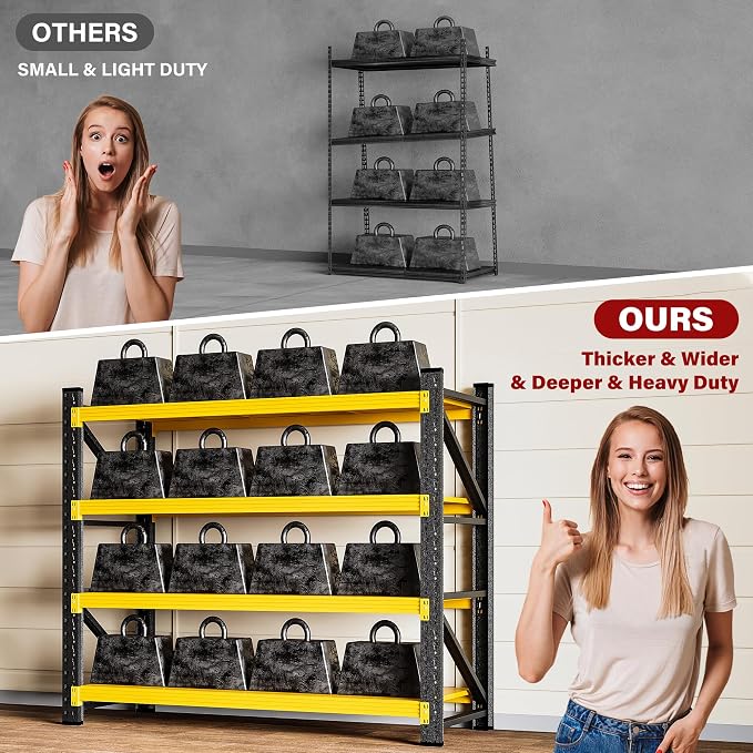 48" Wide Heavy Duty Garage Shelving Units,3000LBS Deep Storage Shelves,Yellow Metal Garage Shelves,Large Storage Rack,Steel Shelf,Industrial Shelving for Shop,Warehouse,Basement,48" W x 24" D x 70" H - Image 9