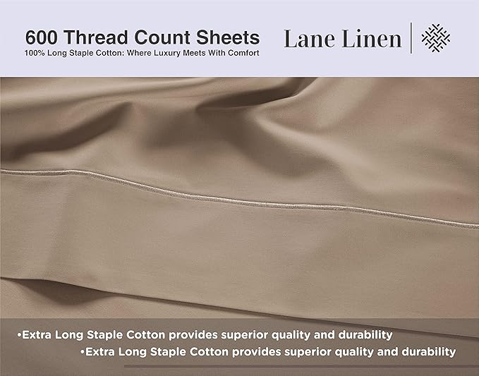 LANE LINEN Split King Sheet Sets for Adjustable Beds - 5 PCs, 600 Thread Count Split King Sheets Set - Sateen Weave King Split Sheets - Split Top King Sheets Set for Adjustable Bed - Taupe