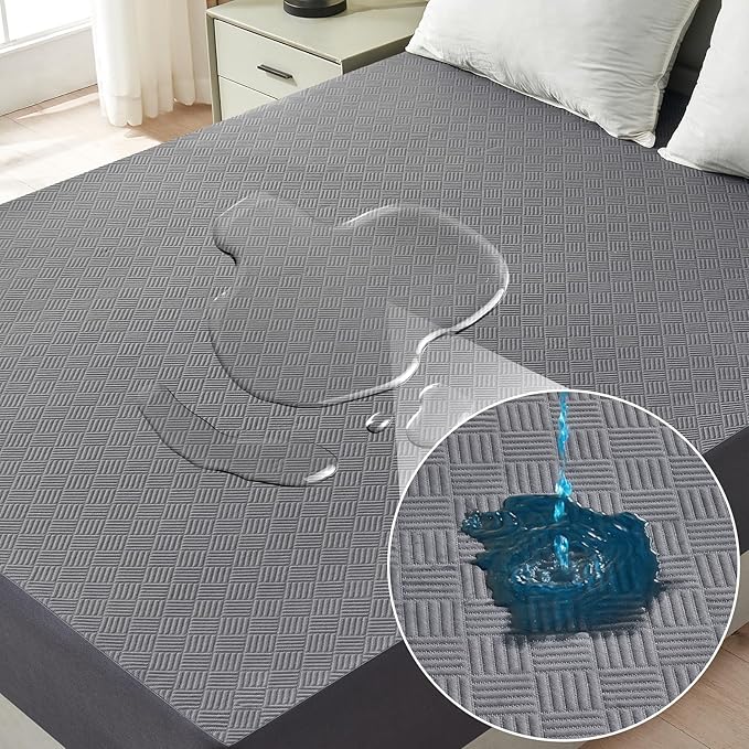 Queen Size Waterproof Mattress Protector, Breathable Bed Cover with 6 to 18 Inch Deep Pocket, Cooling Quiet Fitted Sheet, Noiseless Machine Washable for Home Bedroom Hotel, Gray (60x80 Inches)