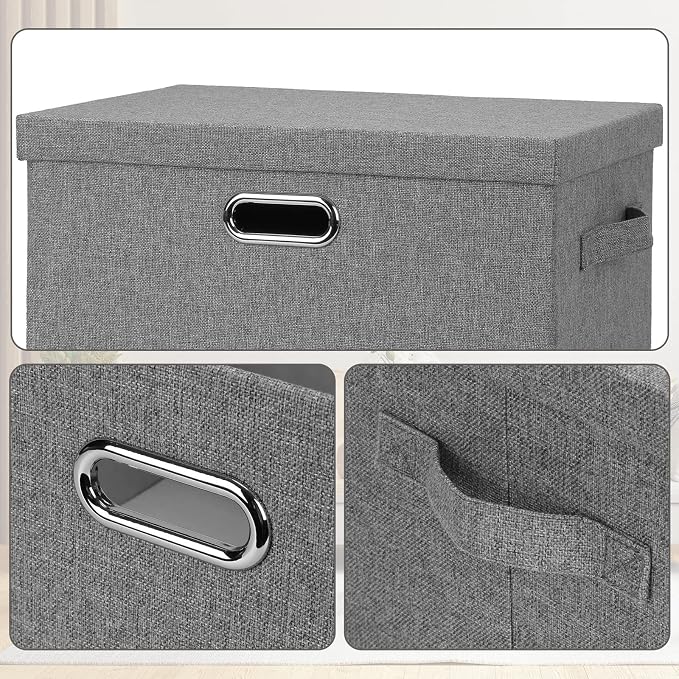 Graciadeco Large 17" 36 Quart Collapsible Stackable Storage Bins with Lids, 1 Pack Grey Foldable Fabric Closet Storage Boxes with Lids, 4 Handles Heavy-duty Linen Cube Baskets for Bedroom - Image 6