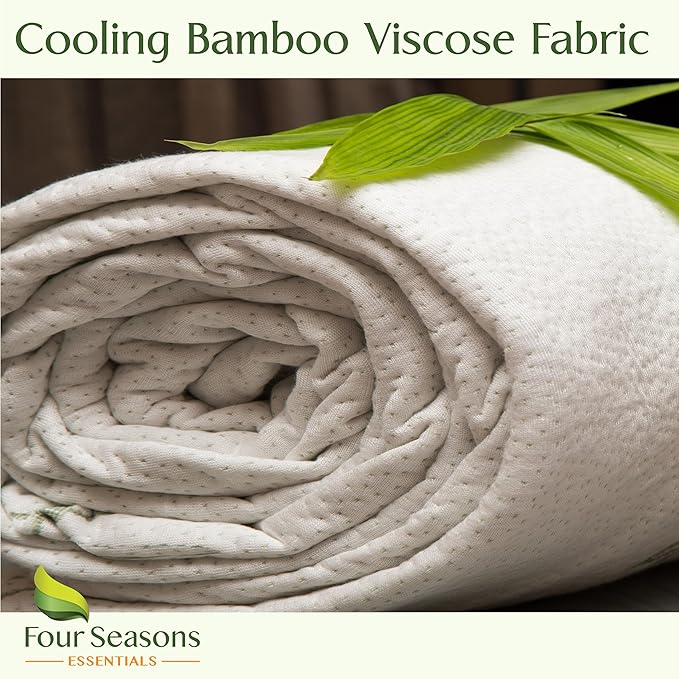 Four Seasons Essentials King Size Waterproof Mattress Protector - Cooling Viscose derived from Bamboo Fitted Sheet Mattress Cover - Quilted Jacquard Pad Protects from Dust Allergens