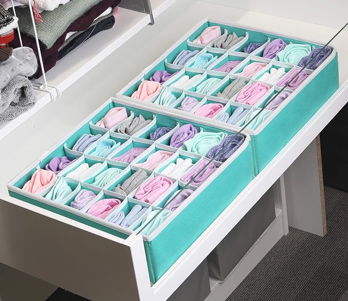 Simple Houseware 2 Pack Closet Sock Organizer, 24 Cell Drawer Divider, Turquoise - Image 4
