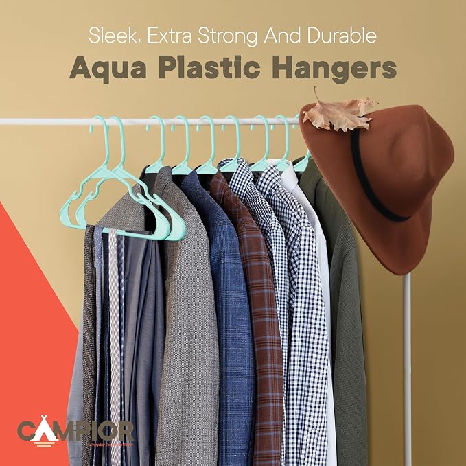 Plastic Clothes Hangers – Heavy Duty Hanger Set, for Organizing Clothes, Dresses, and Coat, Holds Up to 5 lbs, Space-Saving Hangers with Non-Slip Shoulder Grooves, Pack of 5, Aqua - Image 8