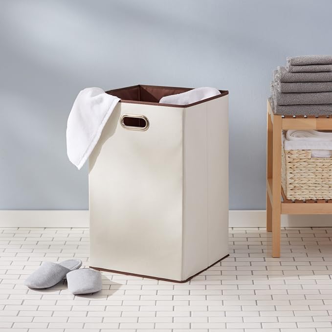 Amazon Basics Rectangular Foldable Laundry Basket Hamper, Beige/Brown - Image 6