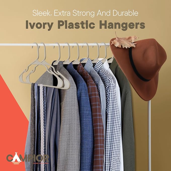 Plastic Clothes Hangers – Heavy Duty Hanger Set, for Organizing Clothes, Dresses, and Coat, Holds Up to 5 lbs, Space-Saving Hangers with Non-Slip Shoulder Grooves, Pack of 50, Ivory - Image 8