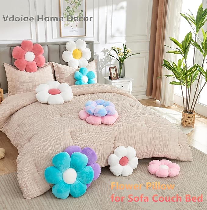 Daisy Shaped Throw Pillow - 15.7In Plush Cute Flower Seating Cushion for Sofa Couch Bed