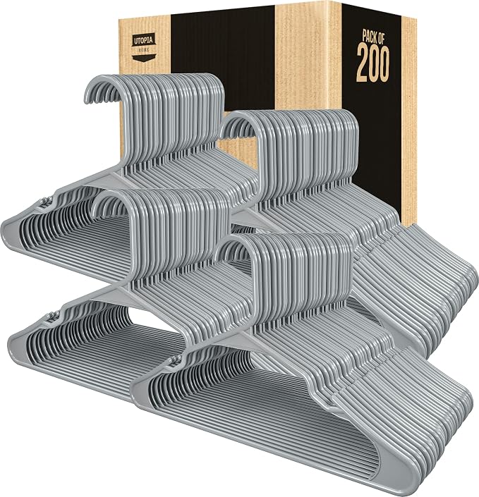Utopia Home Plastic Hangers 200 Pack - Perfect Space Saving Clothes Hanger - Durable and Strong - Perfect Closet Organizers with Shoulder Grooves (Grey) - Image 7