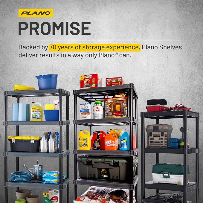 Plano 5-Shelf Plastic Storage Shelves, 73” x 36” x 18”, 750lb Capacity, Pantry, Office, Closet and Garage Shelves, Easy to Assemble, Durable Plastic Shelving Unit - Image 6