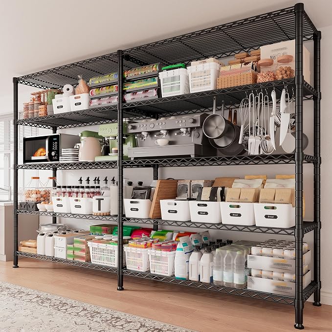 REIBII 70" W Storage Shelves Load 1600LBS,Metal Shelving 5-Tier Wire Shelving Unit Garage Shelving for Storage Adjustable Metal Shelves for Pantry Kitchen Garage Commercial, 70" W*15.8" D*72.4" H - Image 9