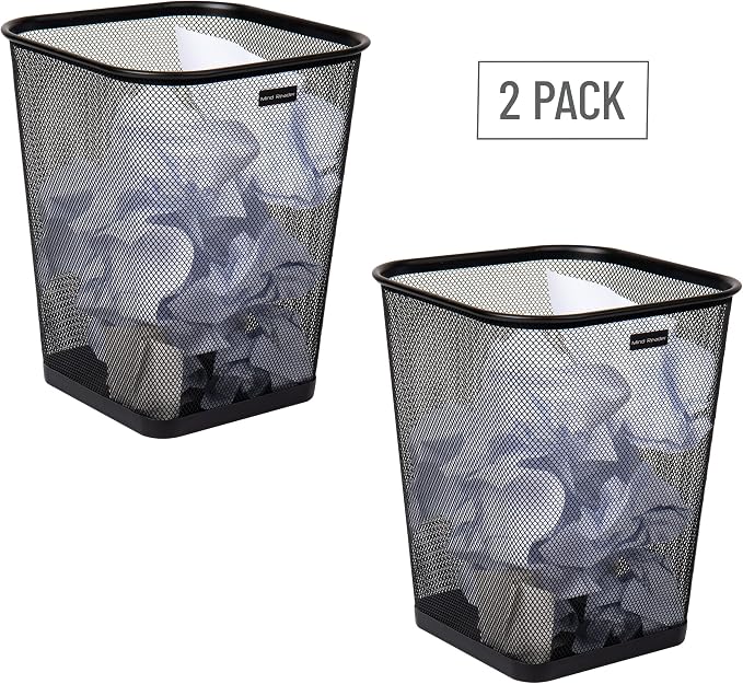 Mind Reader Mesh Trash Can, Waste Paper Basket, Square, Office, Metal Mesh, 9.75"L x 9.75"W x 12.25"H, Set of 2, Black - Image 7