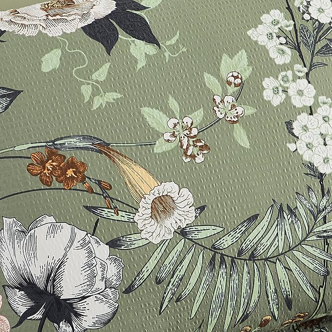 CASAAGUSTO Full Size Comforter Sets-7 Pieces Green Floral Bedding Sets, Bed in a Bag Full with Botanical Butterfly Comforter, Sheets, Pillowcases & Shams for All Seasons