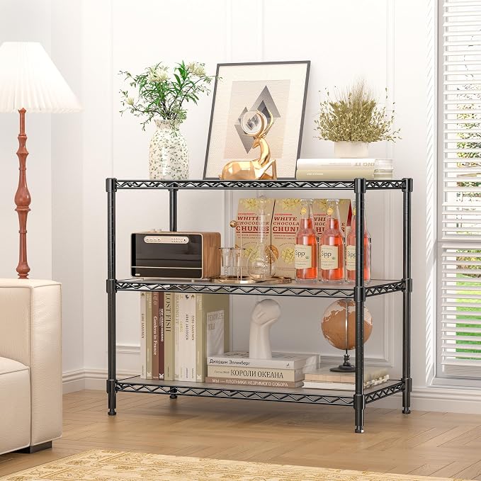3-Tier Storage Shelves 795LBS Metal Shelving Unit, Adjustable Wire Rack Small Shelf Organizer with Shelf Liners for Kitchen Pantry Office Closet Garage 24" W x 14" D x 30.5" H Black - Image 9