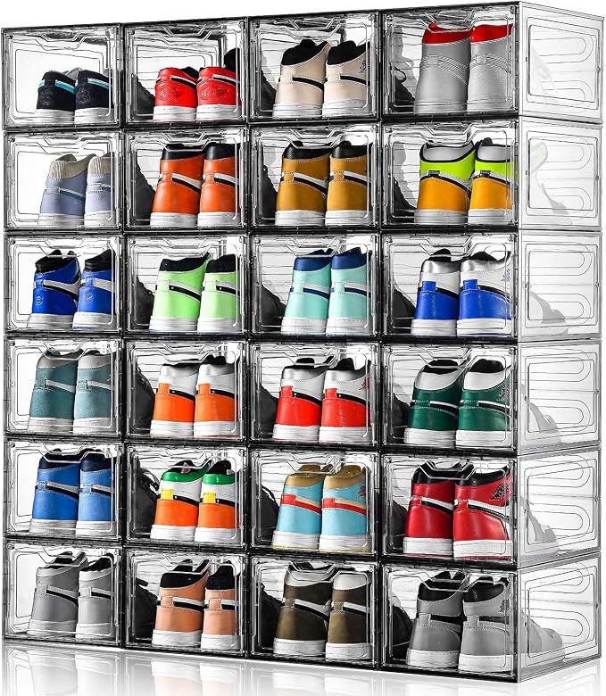 12 Pack Shoe Boxes Shoes Organizer, Shoe Storage Organizer Boxes with Magnetic Door, Clear Shoe Organizers Sneaker Storage Shoe Box for Women/Men, Fit up to US Size 12 - Image 6