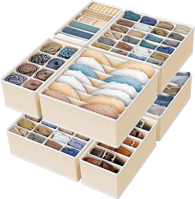 Simple Houseware Closet Underwear Organizer Drawer Divider Assorted 7 Pieces, Beige - Image 8