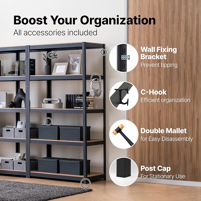 HOMEDANT House 48.1" 5-Tier Metal Rolling Cart Shelf Rack Casters Heavy Duty Laminated Wheel Shelving Unit Adjustable Utility Storage Shelves Shelf Kitchen Garage Black 2Pack - Image 14