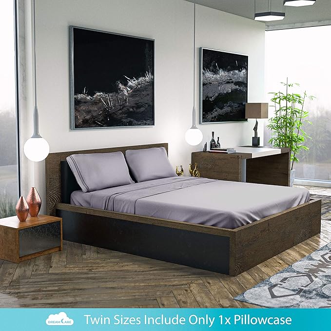 DREAMCARE Twin XL Sheet Sets - 3 pcs Breathable Cooling Bed Sheets - up to 21" Extra Deep Pocket Twin XL Sheets Set with Side Pockets - Extra Soft 100% Brushed Hypoallergenic Hotel Luxury - Light Gray