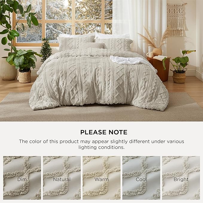 Bedsure Tufted Boho Comforter Set Oversized King - Linen Boho Bed Set, GentleSoft™ 3 Pieces Farmhouse Shabby Chic Embroidery Bedding, Gifts for Woman, Soft Jacquard Comforter for All Seasons