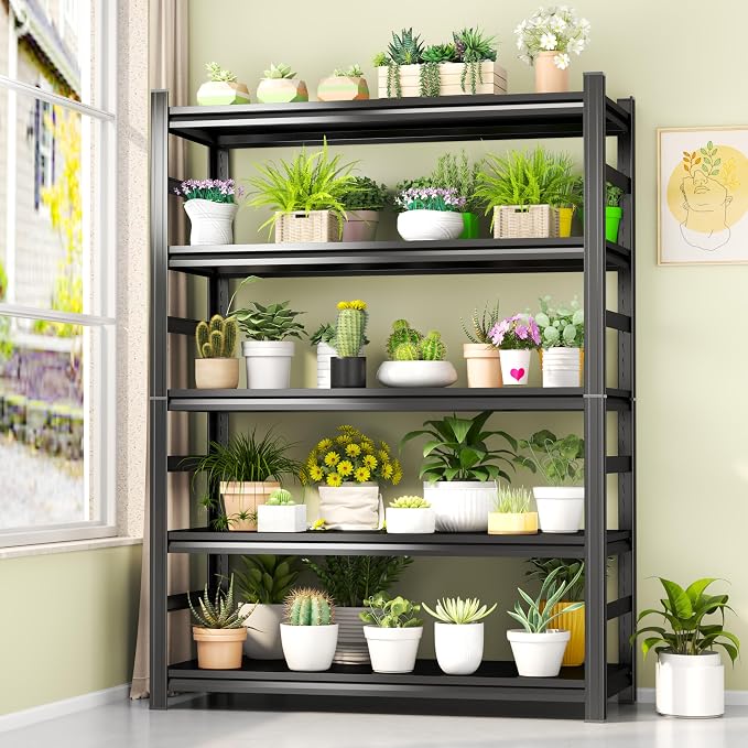 5-Tier Garage Shelving,77''H*40''W*16''D Metal Storage Shelf,2-in-1 Adjustable 3020 lbs Heavy Duty Shelves Unit,Upgraded Reinforced Double-Layer Columns for Garage Basement Kitchen Black - Image 9