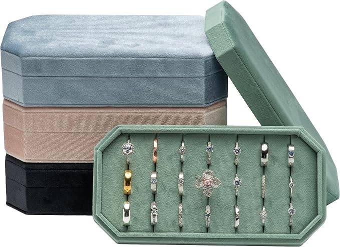 Velvet Ring Organizer Display Tray Jewelry Box Earring Holder Case for Wedding Birthday Christmas Day (Emerald Green) - Image 7