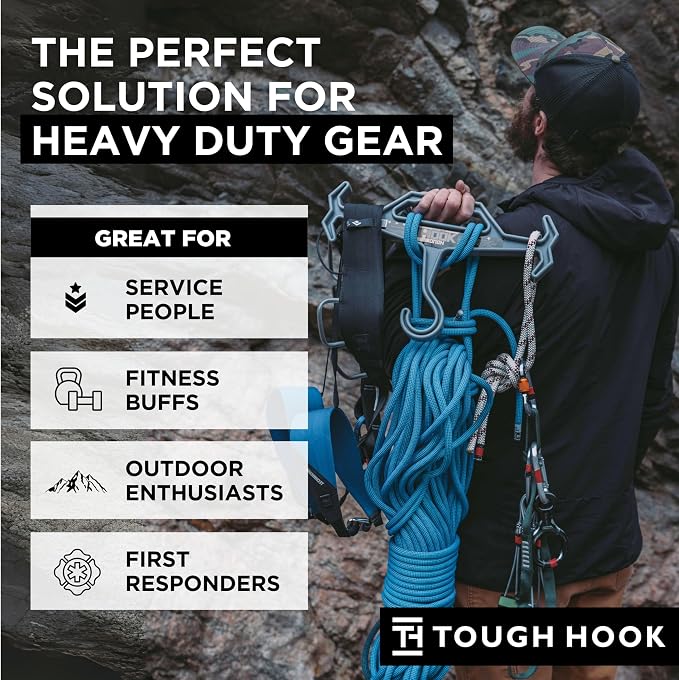 Tough Hook Original Heavy Duty Hangers – The Superhero of Hangers | American Made,Anti-Slip Premium Tactical Hanger for Police Gear, Scuba Gear & Dive BCD – DuraResin 200-lb Cap Wetsuit Hanger 1 Tan - Image 9