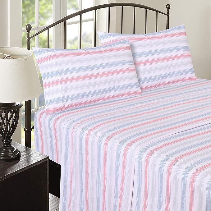 RUVANTI 100% Cotton Sheets – Full Size Percale Bedding, Cooling & Breathable Floral Design, Durable with a Crisp, Soft & Comfortable Feel, 16" Deep Pocket, 4-Piece Set, Times