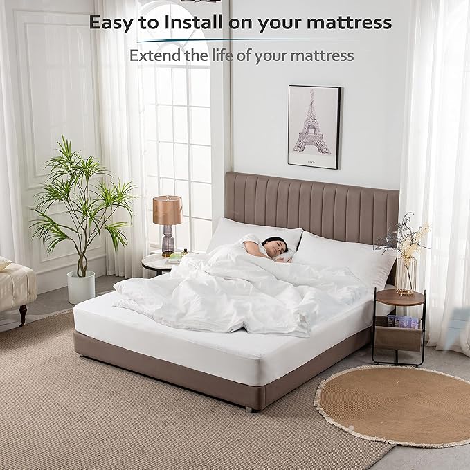 PlushDeluxe Twin Cotton Mattress Protector – Waterproof Cover with Fitted Sheet Design – Soft and Durable Mattress Pad for Noiseless Sleep – Easy to Install and Clean